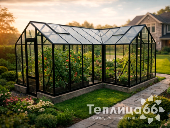 Теплица botanik Т-34 с тамбуром под стекло, 34 м2 (калькулятор)